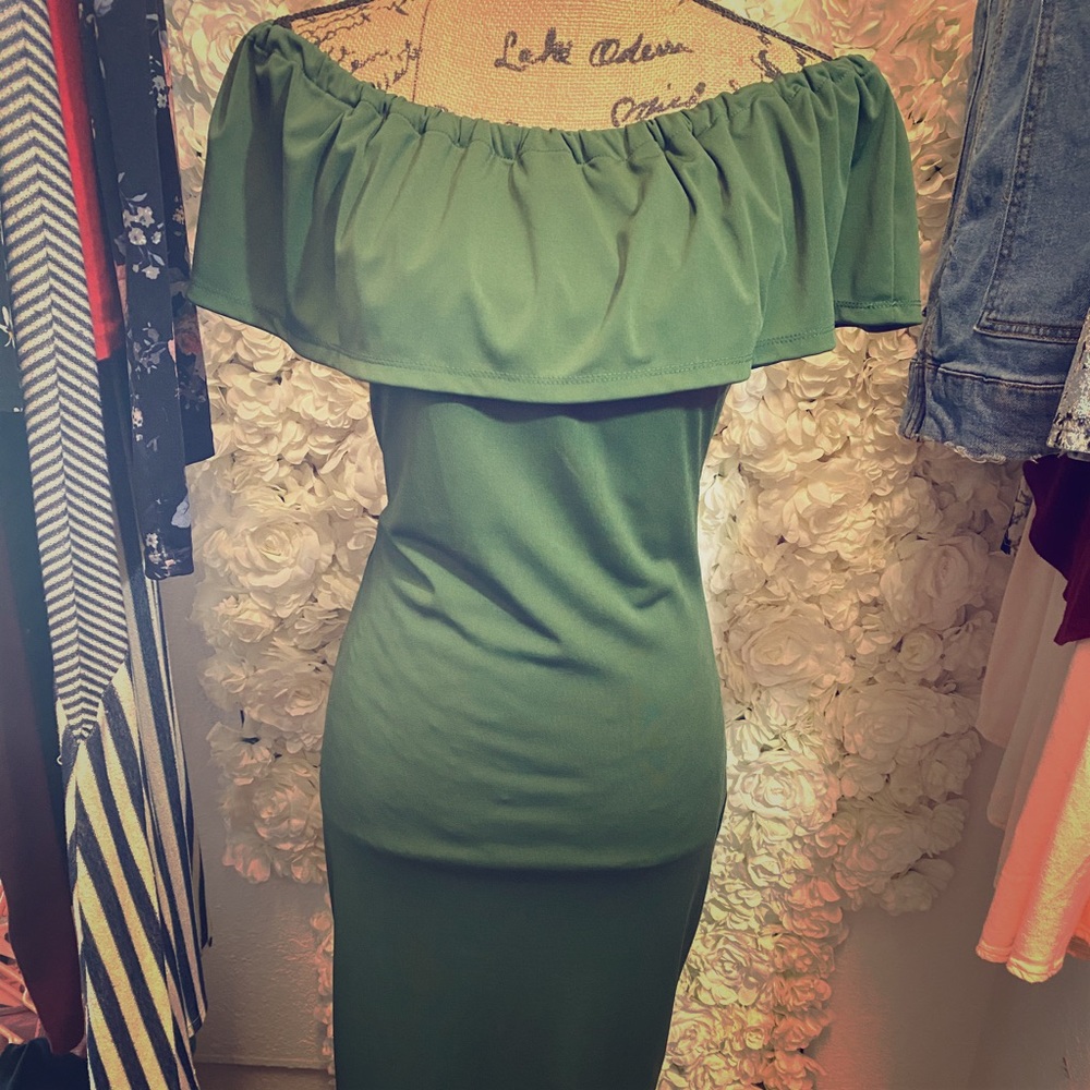 Green off shoulder Dress
